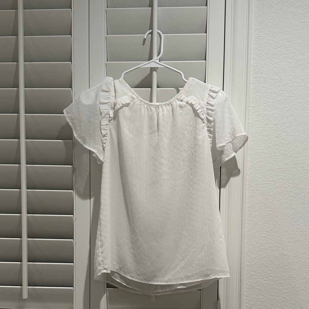 LOFT White Textured Blouse with Ruffle Sleeves